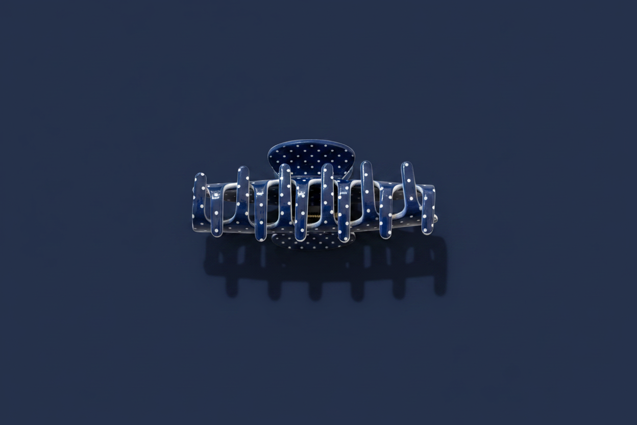 Navy Polka Dot Hair Clip Flat Lay