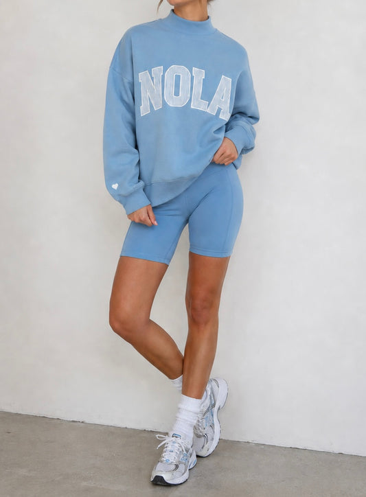 Blue Nola Seersucker Mock Neck