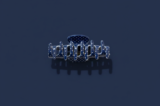 Navy Polka Dot Hair Clip Flat Lay