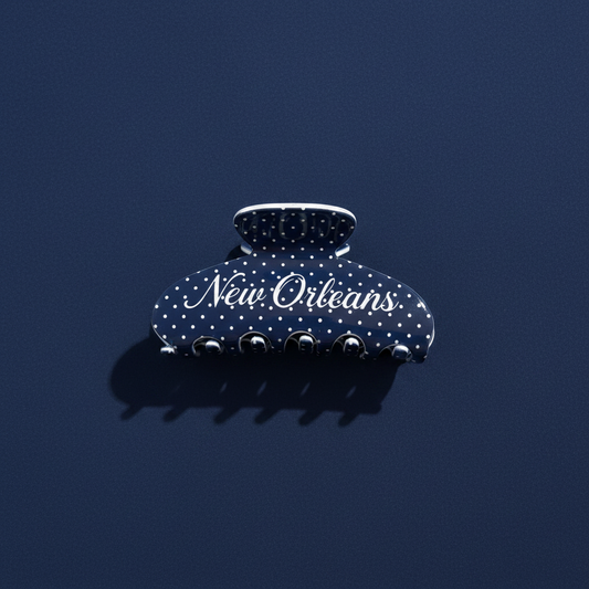 New Orleans Polka Dot Clip Navy Flat Lay