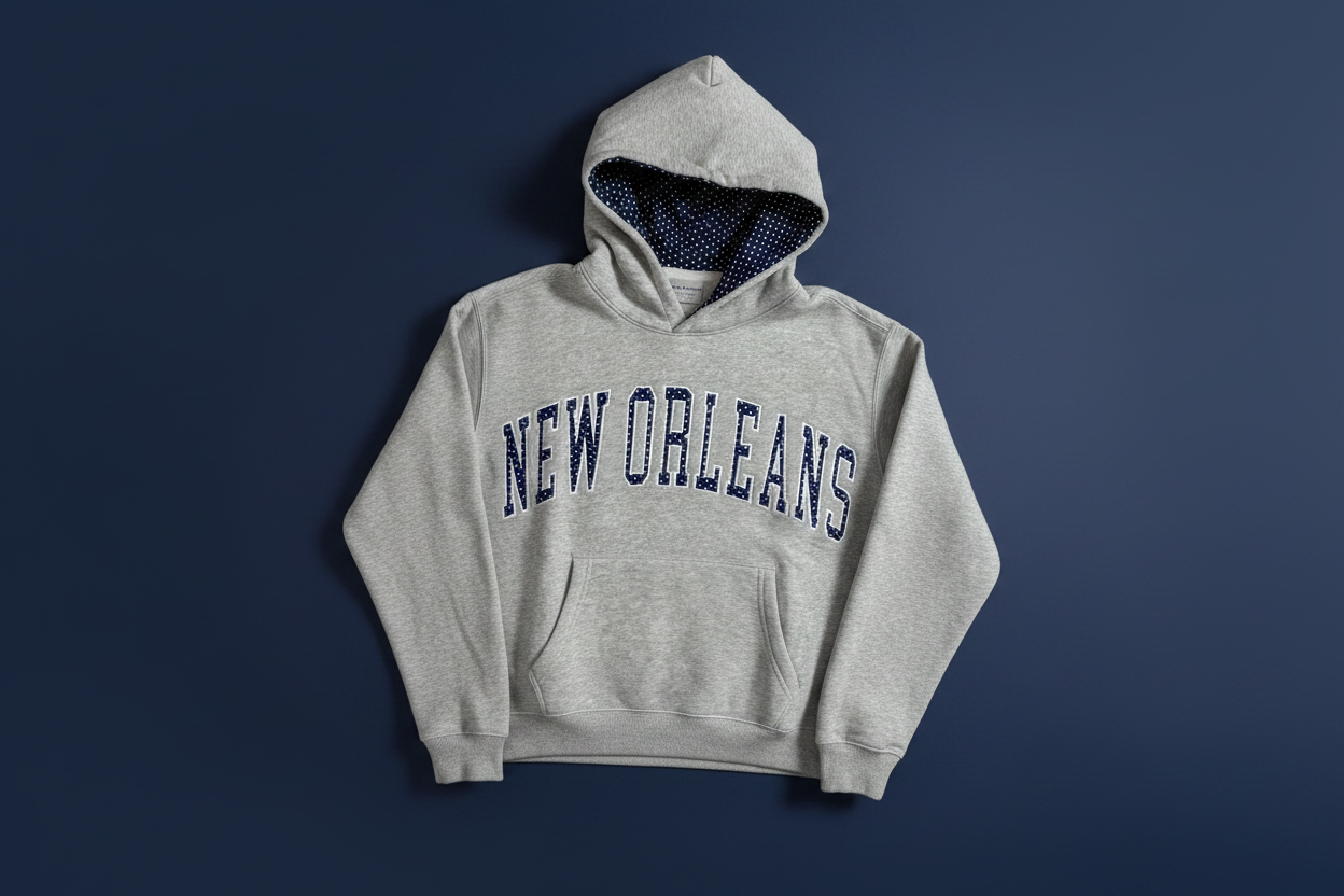 Polka Dot New Orleans Hoodie - Navy Background